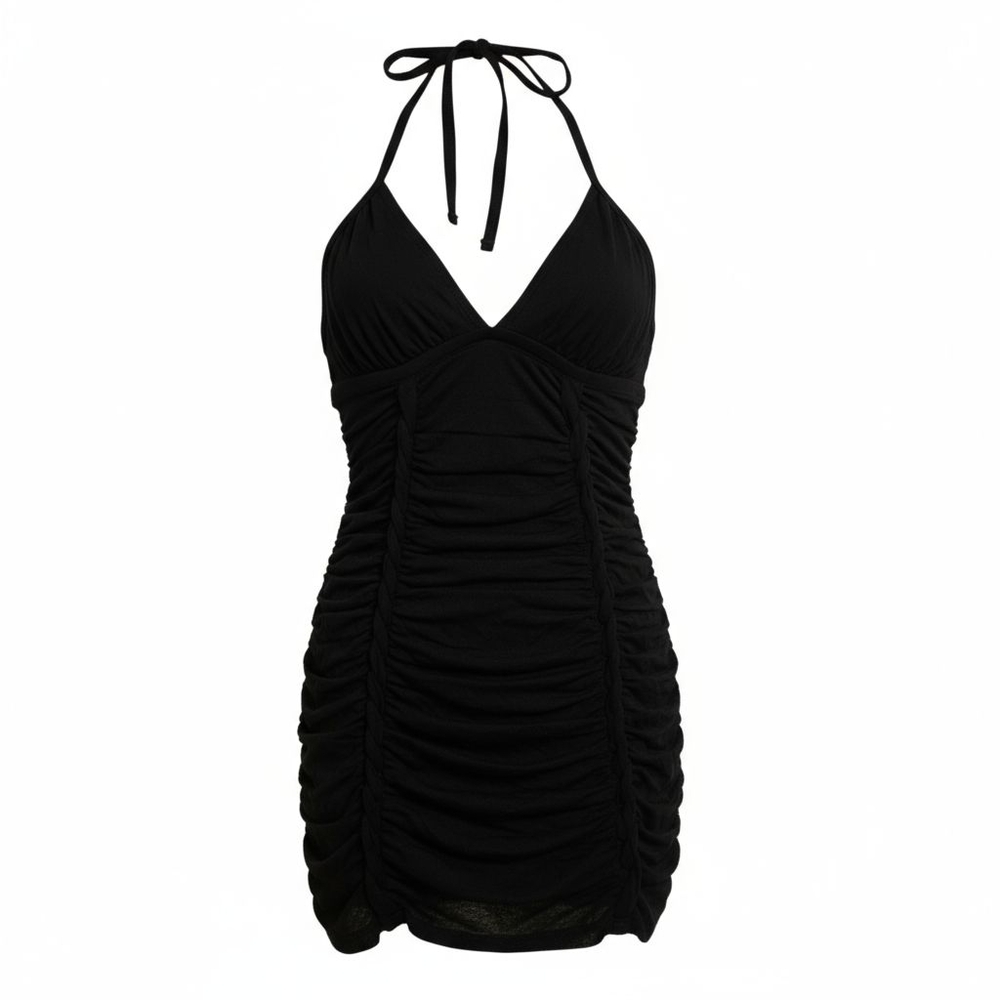 Moda International Black Ruched Halter Top